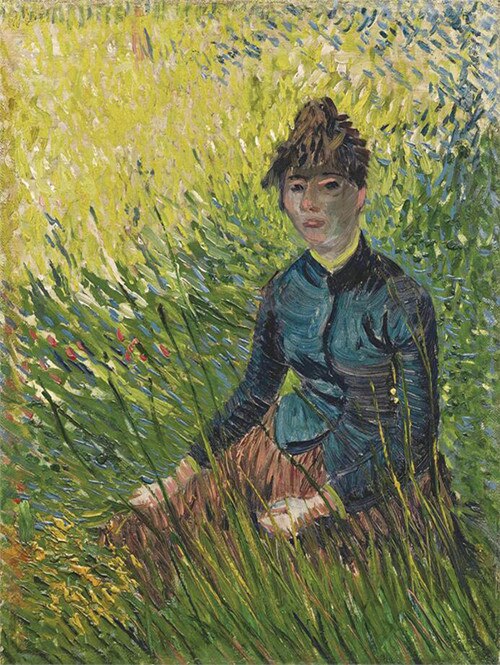 Van Gogh Woman Sitting in the Grass Oil Painting on Canvas Posters and Prints Scandinavian Pop Art Wall Picture for Living Room