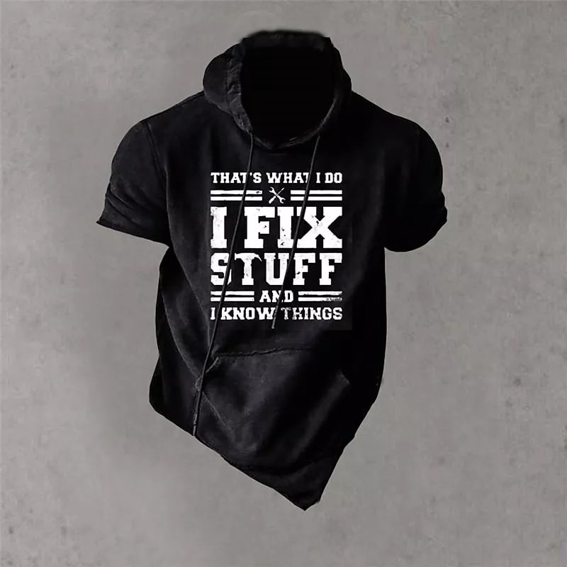 Men's Graphic Patterned Letter Print Short Sleeve Pullover Hoodie Sweatshirt