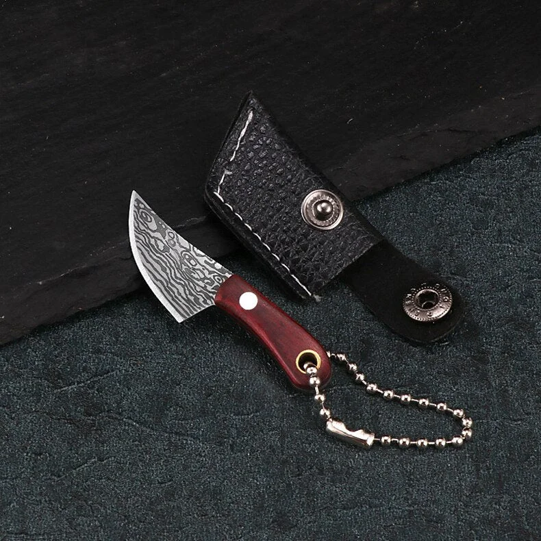 Portable Keychain Pocket Knife Stainless Steel Camping Small Mini Knife Peeler EDC Fixed Blade Wood Handle Small Kitchen Multi K