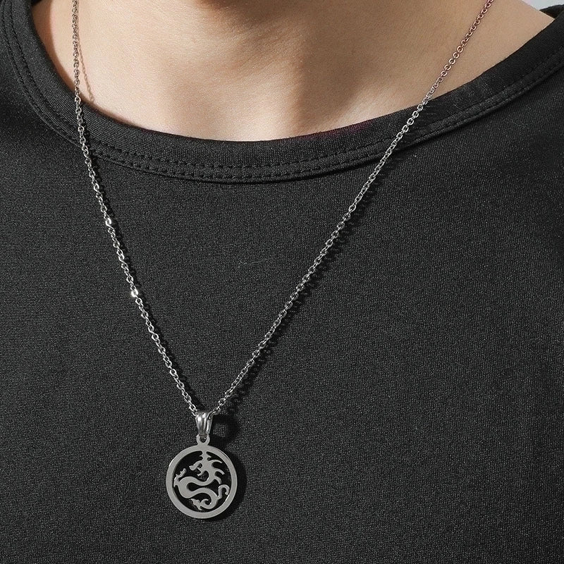 Simple Hollow Dragon Pendant Titanium Steel Smooth Dragon Totem Necklace