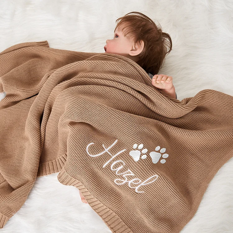 Dyoart Personalized Knit Baby Blanket - Luxury Embroidered Name Nursery Blanket - Custom Knit Baby Blanket with Name - Soft Breathable Cotton Knit Strollers blanket - Newborn Baby Gifts