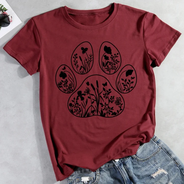 Floral dog paw Pet Animal Lover T-shirt Tee -012247-CB