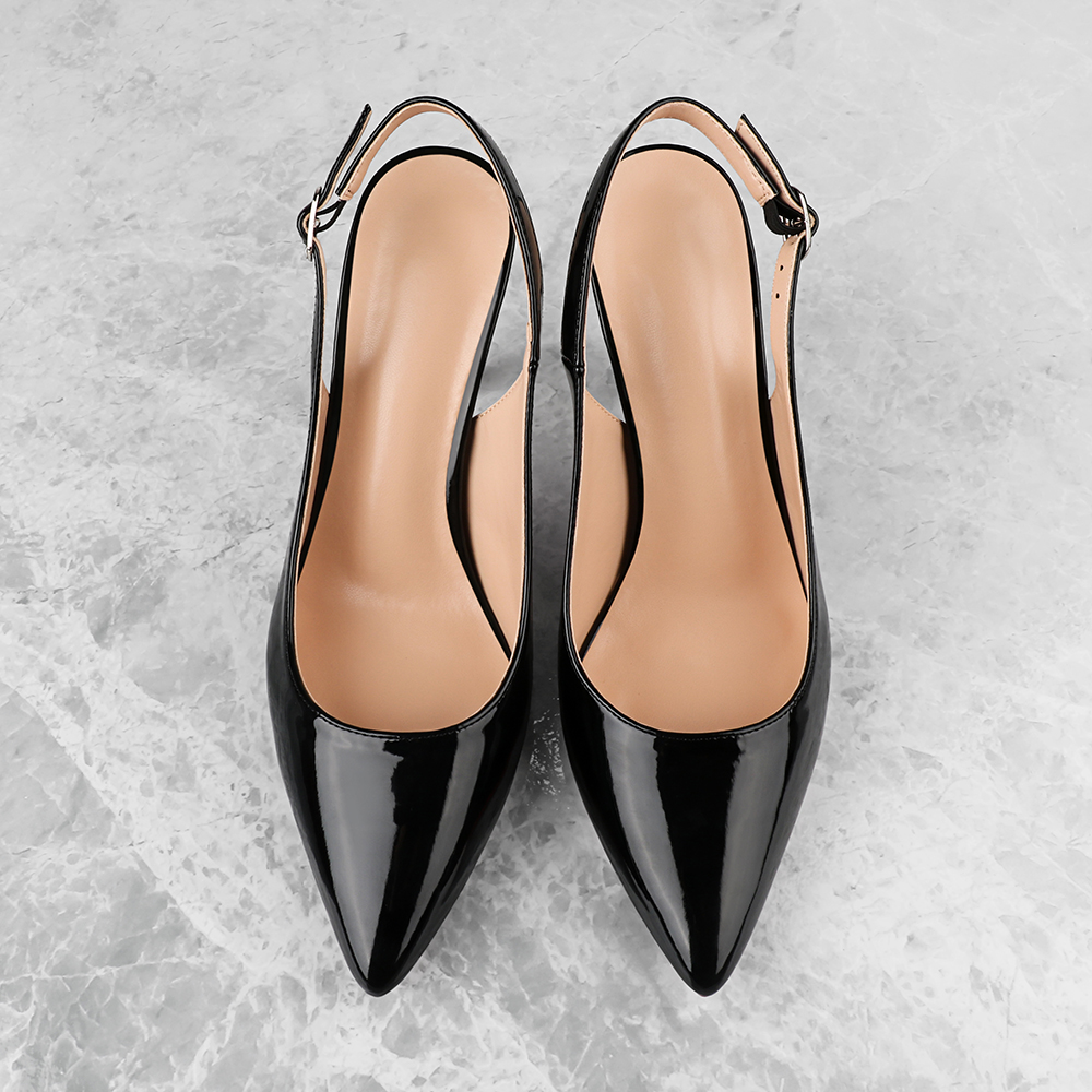 90mm Women's Pointed Toe Slingback High Heels Red Bottom Pumps Comfortable Dress Shoes Sandals