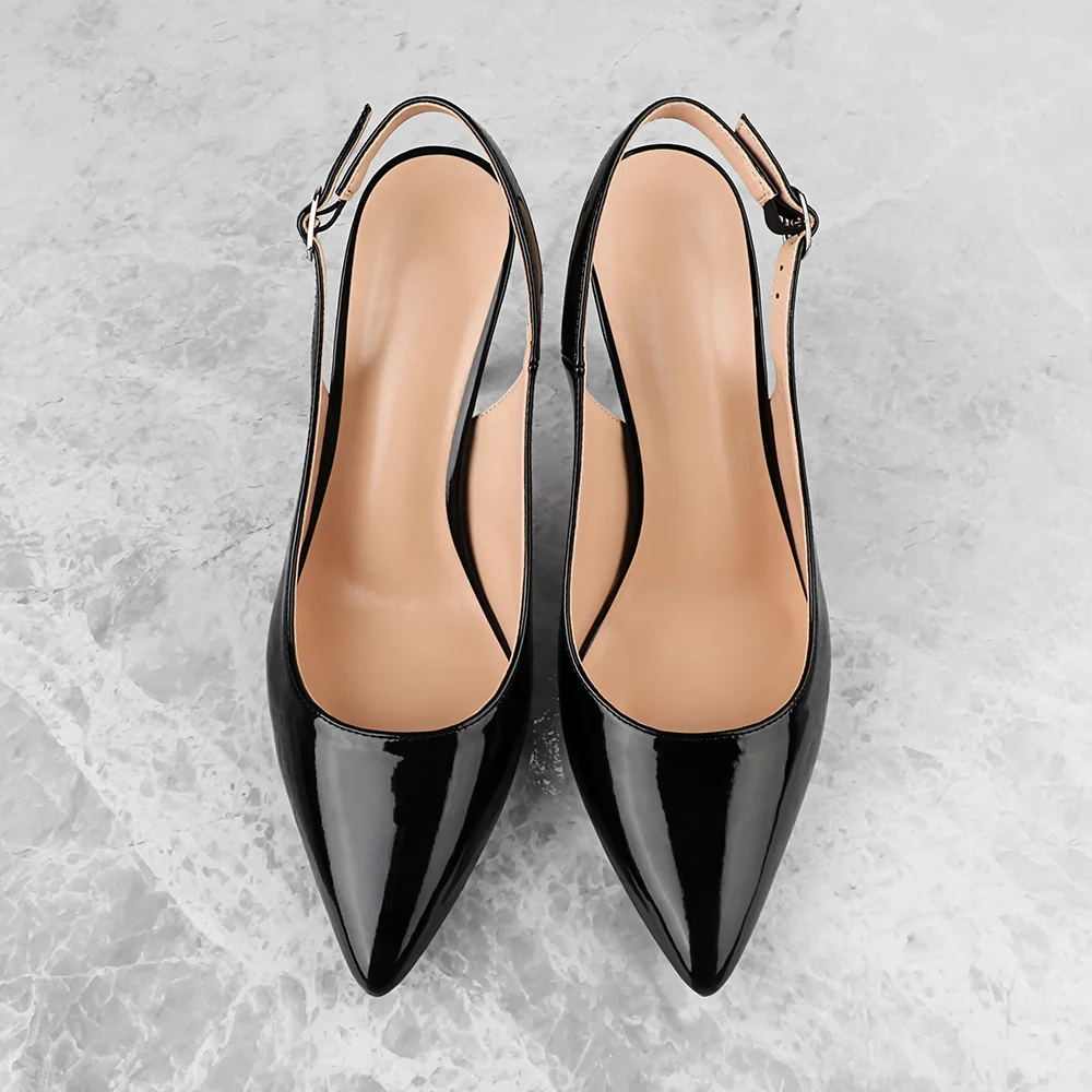 90mm Women's Pointed Toe Slingback High Heels Red Bottom Pumps Comfortable Dress Shoes Sandals