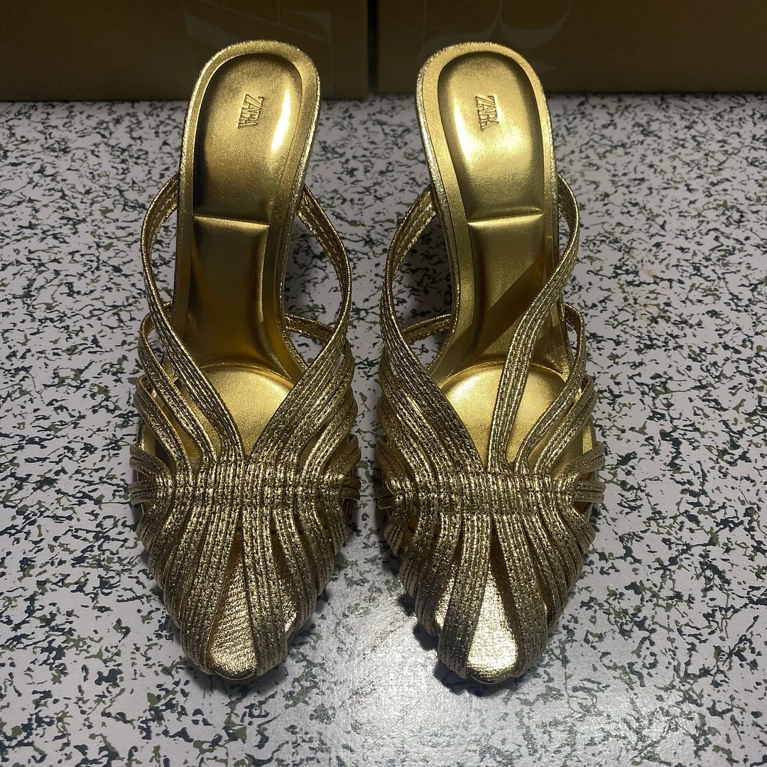 Breakj Breakj Home 2025 New Women's Shoes Low Heel Temperament High Heels High-Heeled Shoes Back Scratches Single Shoes Gold Sandals