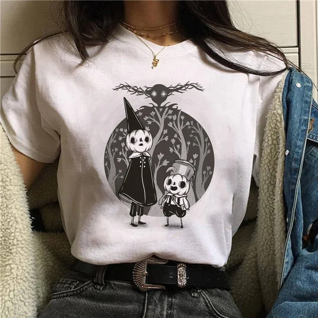 Cartoon Cat Mushroom Halloween Print T-shirt