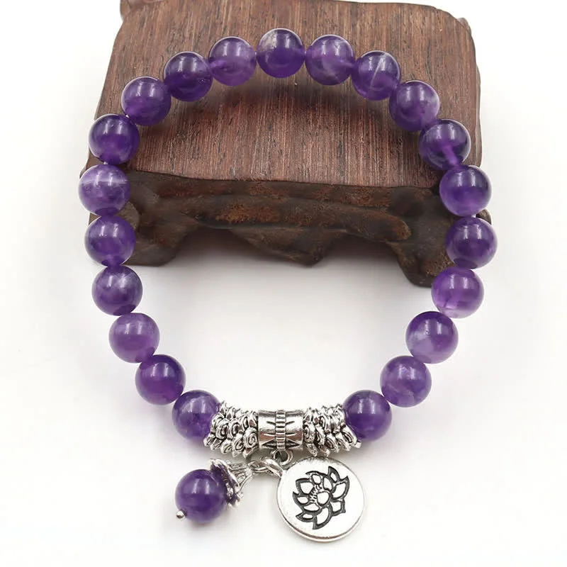 Amethyst Crystal Lotus Healing Balance Bracelet