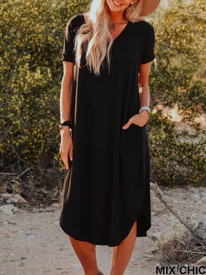 Casual Cotton-Blend Dresses Black Dresses