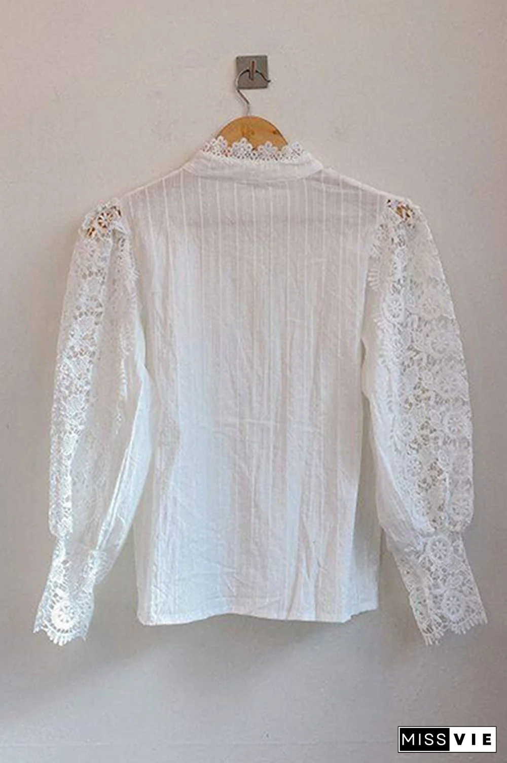 Elegant Patchwork Lace Hollowed Out Buckle Mandarin Collar Blouses(3 Colors)