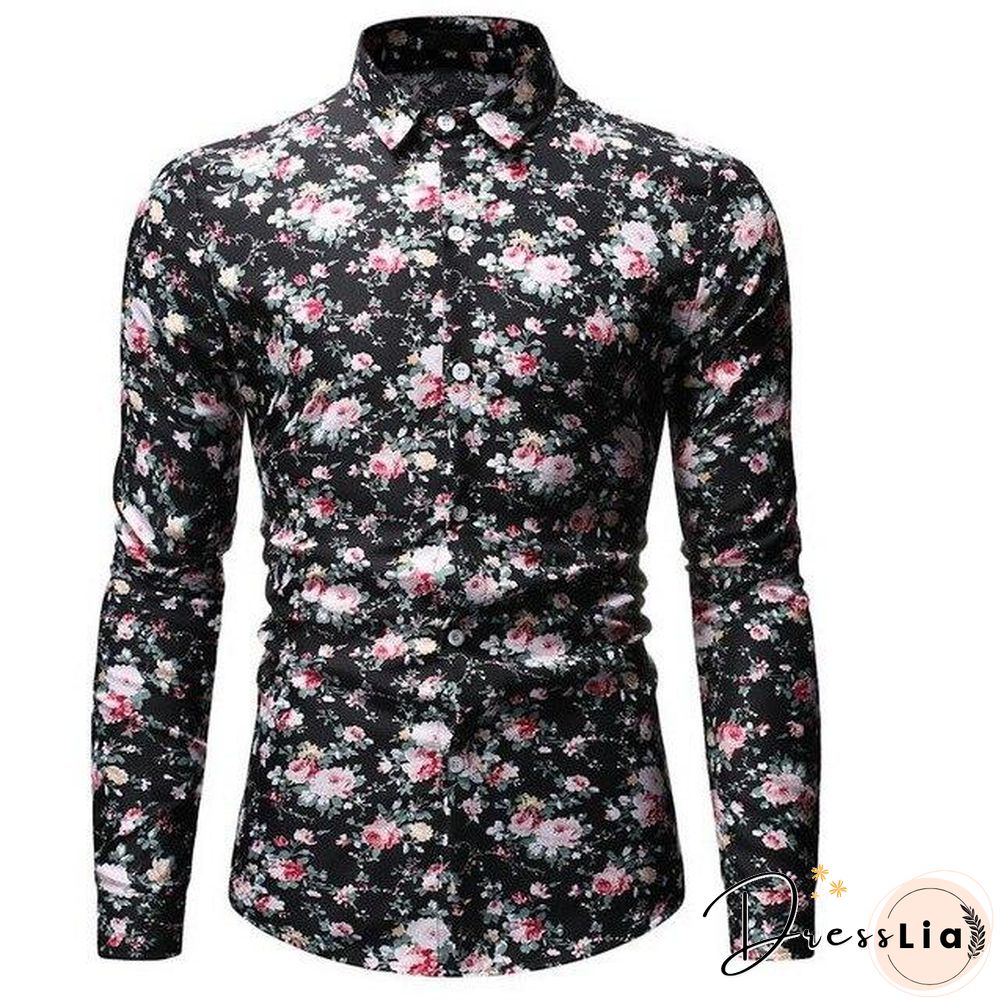 AliExpress wish Hong New style Foreign trade Men'S Wear fashion printed Fold-down collar Plus-sized men's long-sleeve shirt