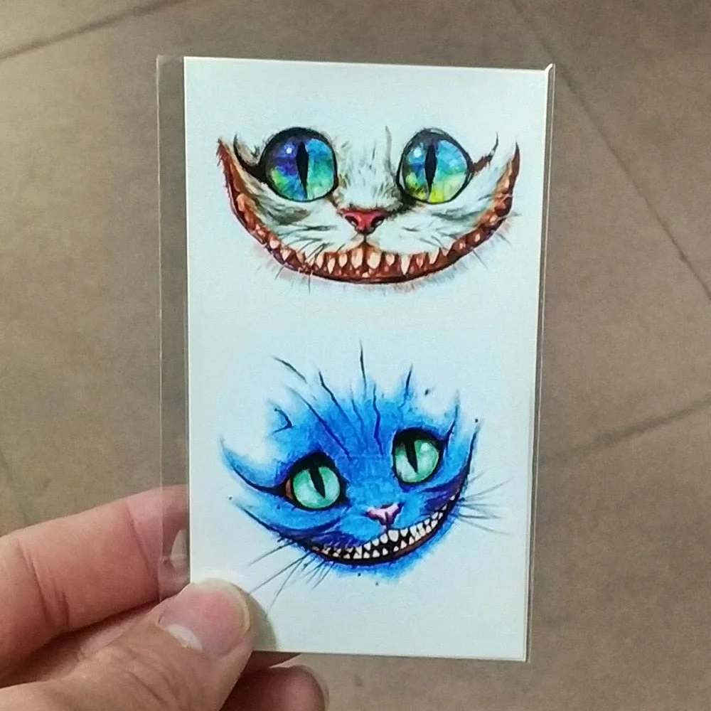 Temporary Tattoo sticker Alice In Wonderland Cheshire Cat Ink painting watercolor flash tatoo fake tatto for men women