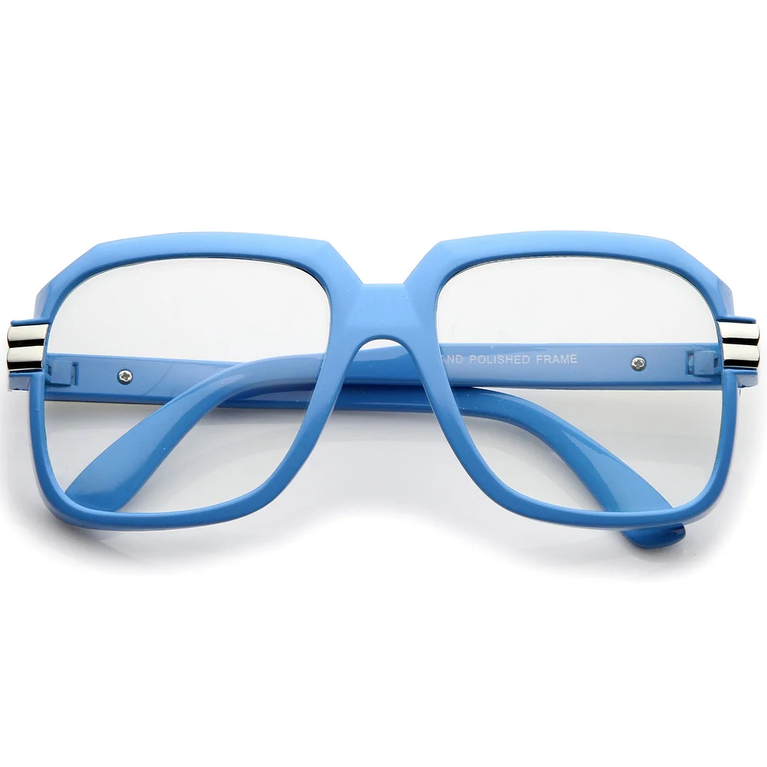 Large Colored Metal Accent Temple Clear Lens Square Glasses 55mm