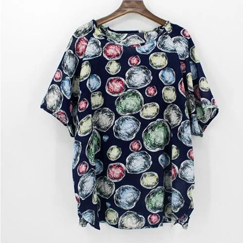 Plus Size Women Batwing Casual Tops Tees Floral Print Cotton Linen Blouses