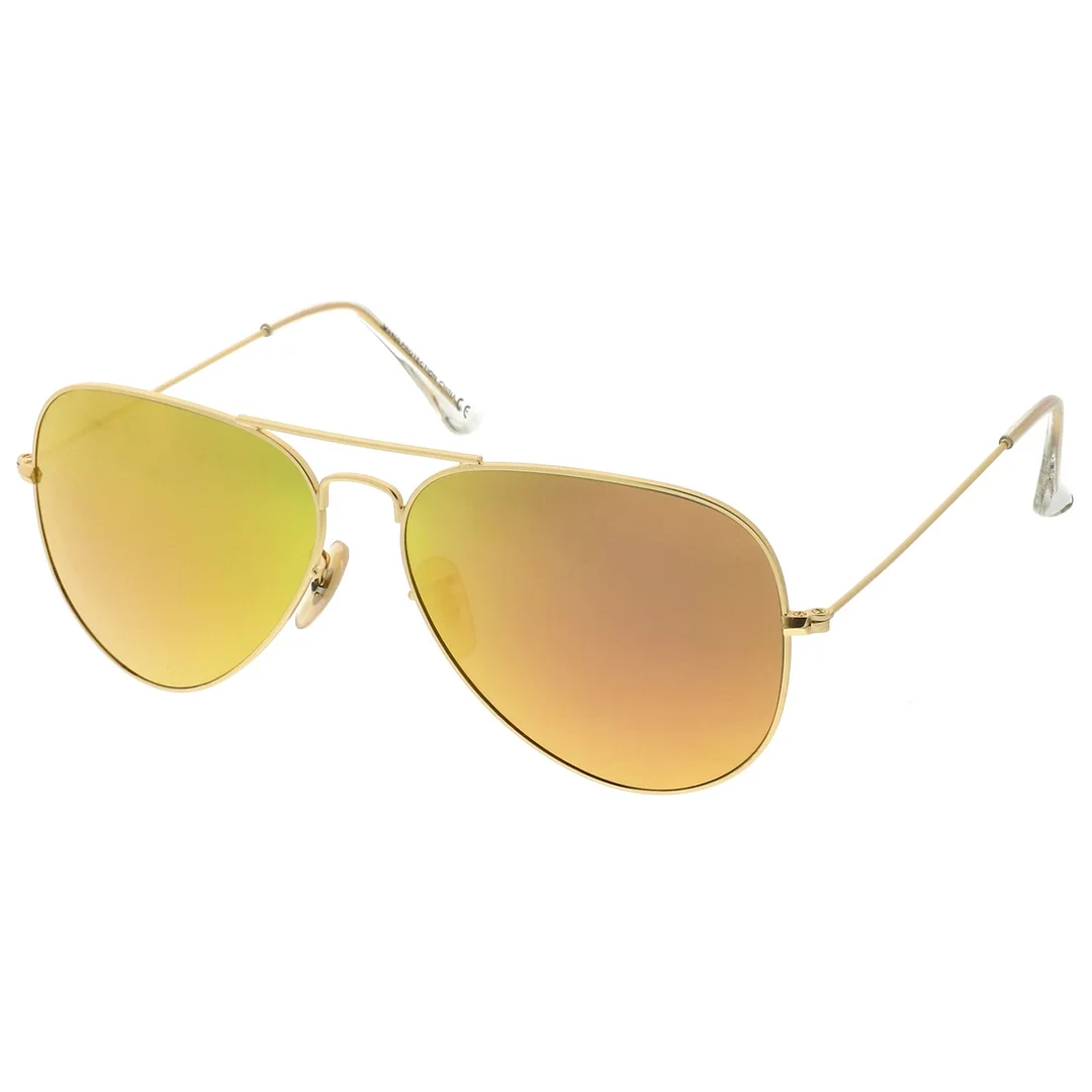 Premium Large Classic Matte Metal Aviator glasses With Colored Mirror Glass Lens 61mm