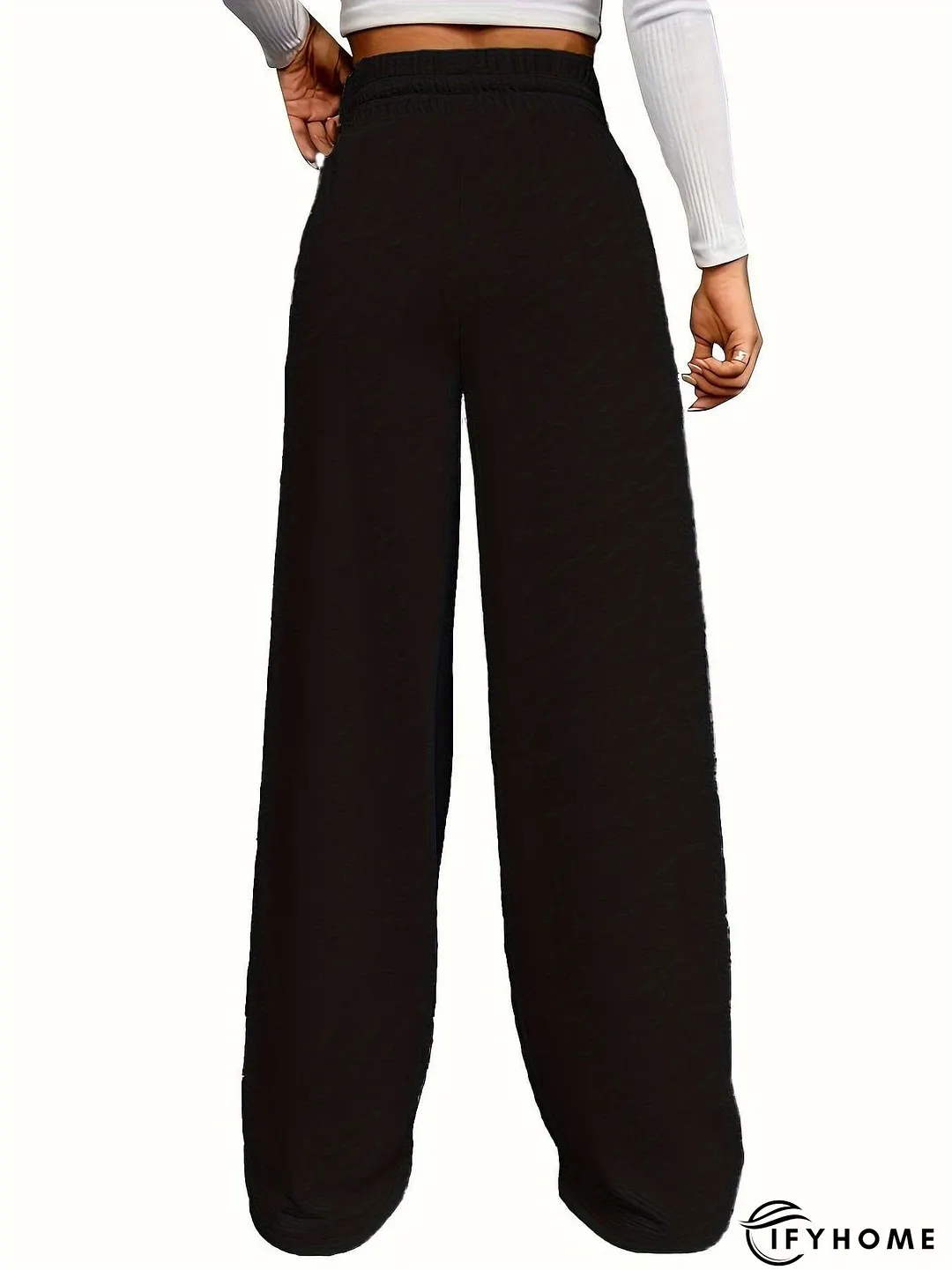 Wide Leg Drawstring Solid Color Athleisure Sports Pants | IFYHOME