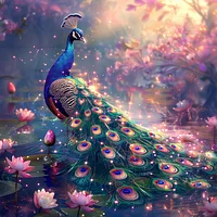 Lotus Dance Peacock - Diamond Painting