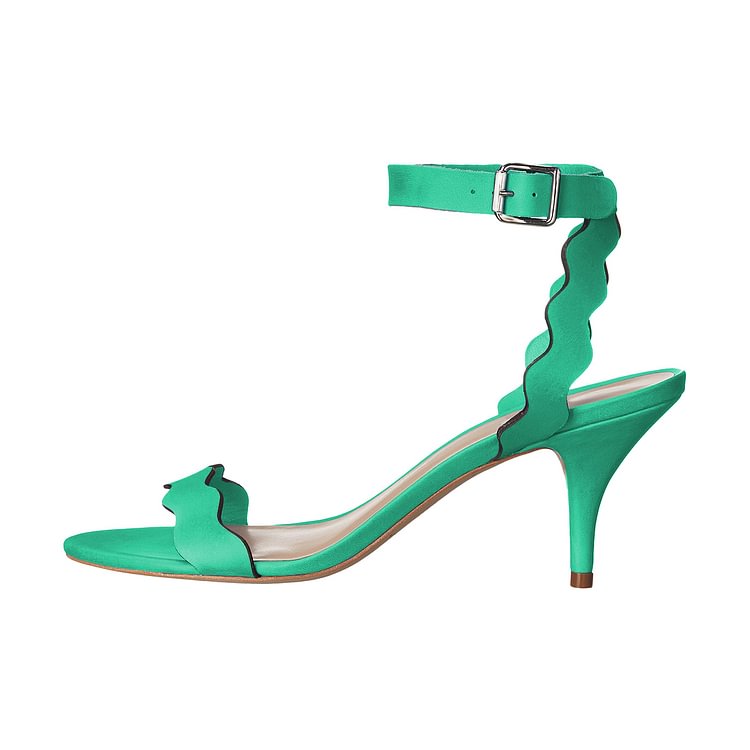 Women's Green Ripple Stiletto Heel Ankle Strap Sandals |FSJ Shoes
