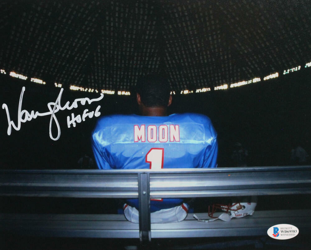 Warren Moon Signed Houston Oilers 8x10 On Bench w/HOF - Beckett W Auth *White