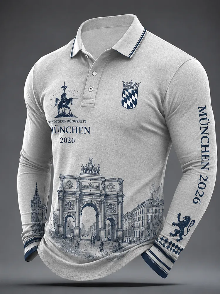 Herren-Shirt mit M&uuml;nchen-Stadtgr&uuml;ndungsfest-2026-Print und langen &Auml;rmeln