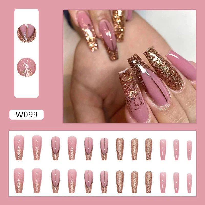 24Pcs Matte Long Ballet False Nails With Glue Rainbow Gradient Sexy Lips Design Wearable Press On Nails Reusable Manicure Tip