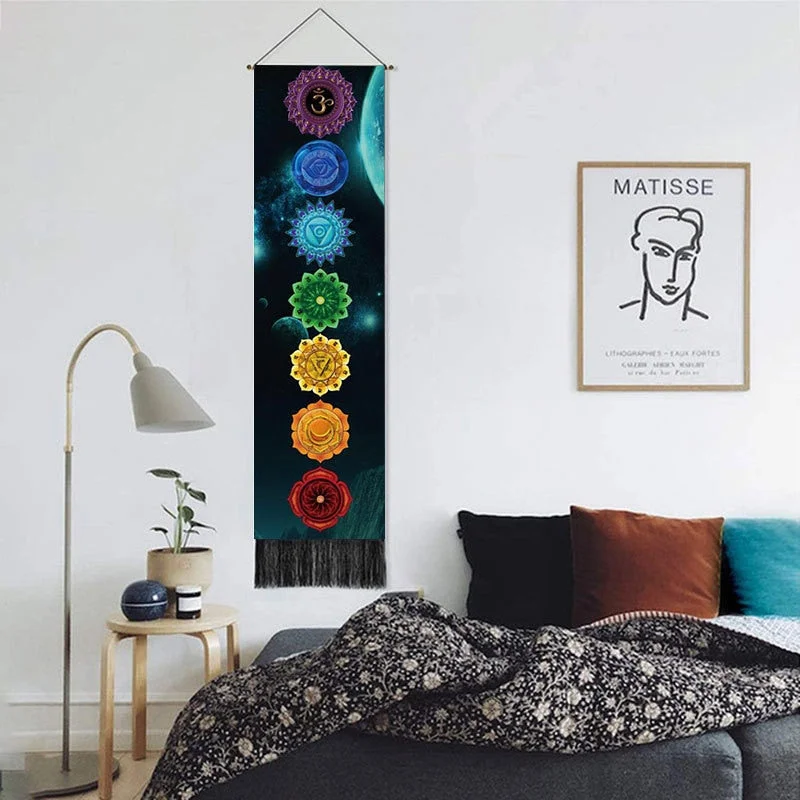 Home Sun Moon Scroll Drawing Decor Macrame Tassel Hand-Woven Wall Hanging Tapestry Tarot Bedroom Art Background Cloth Tapesry