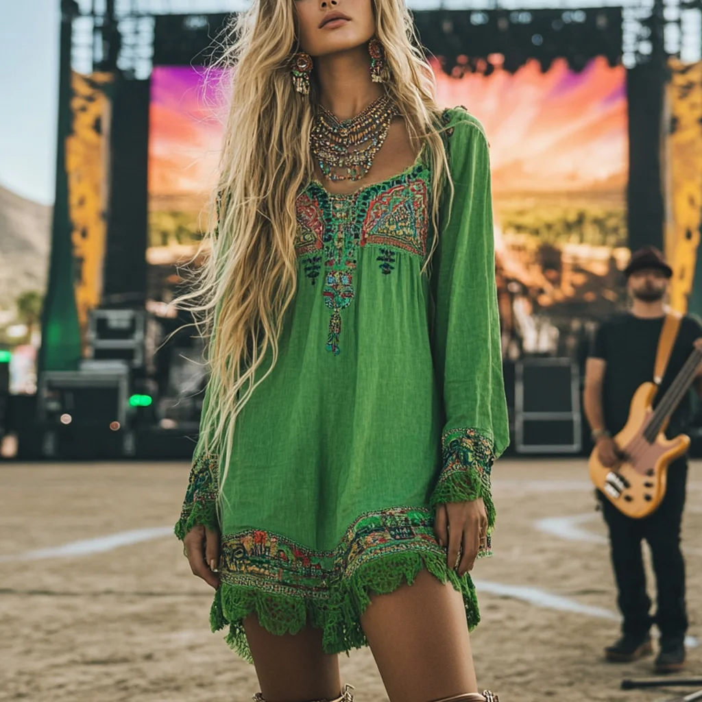 Coachella Music Festival Rock Party Carnival Vintage Wilderness Ethnic Bohemian Linen Dress