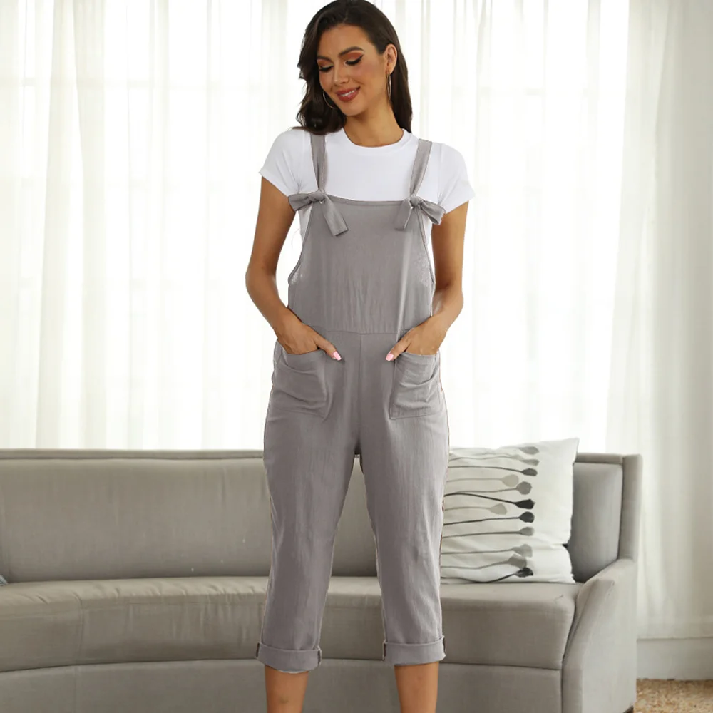 Smiledeer Spring and summer new women's cotton and linen suspenders casual jumpsuit