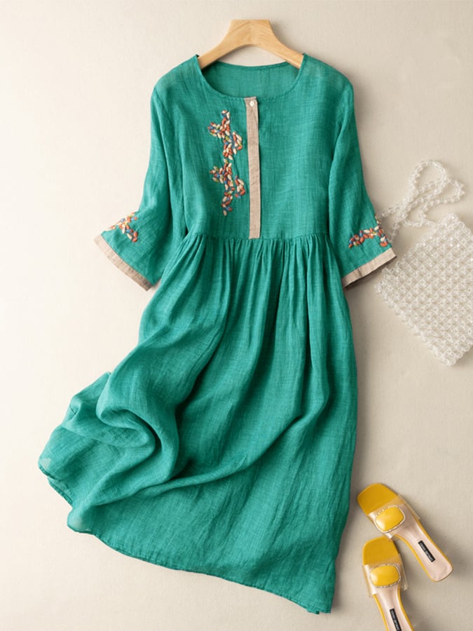 Cotton And Linen Ethnic Style Embroidered Dress