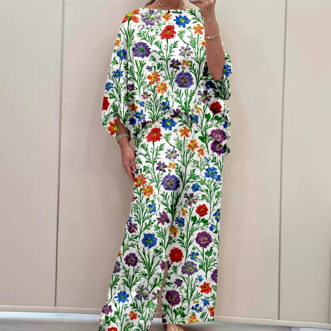 Women Long Sleeve V-neck Graphic Floral Printed Top