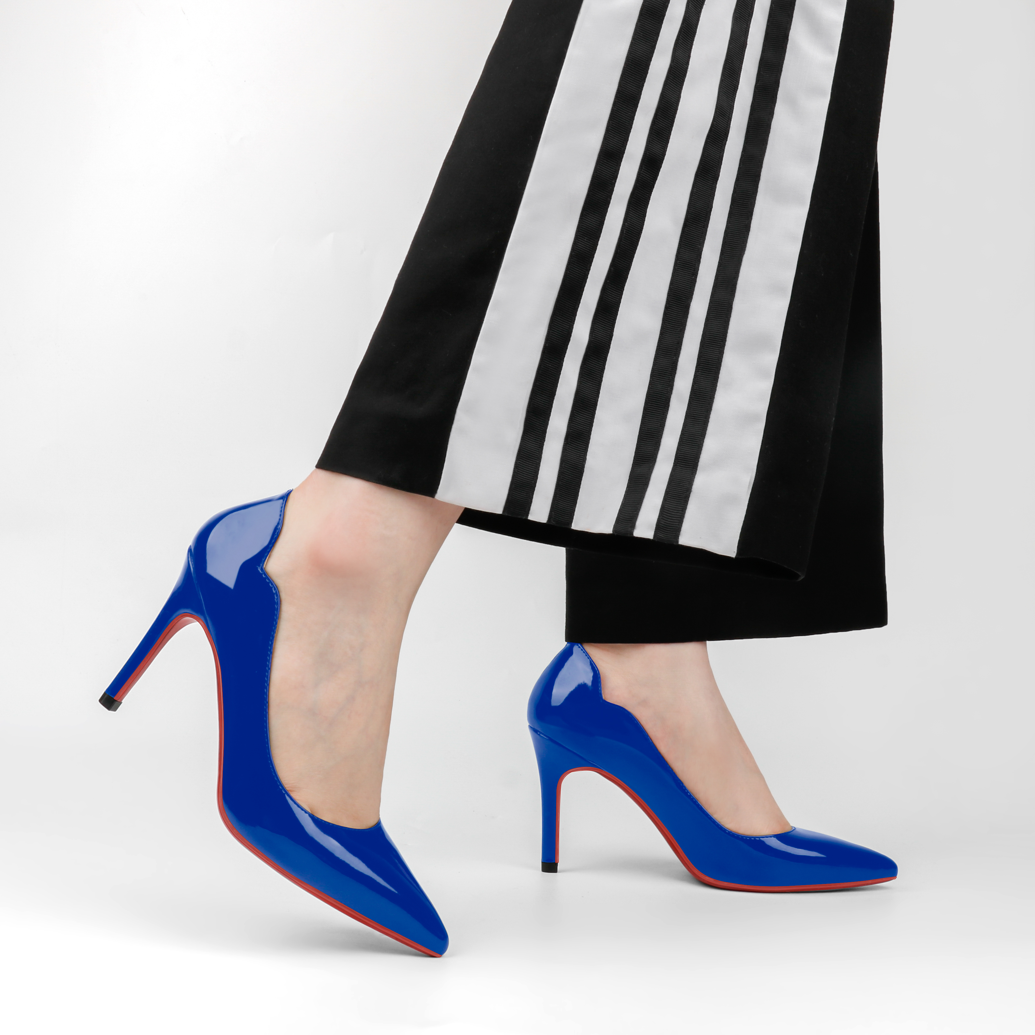 90mm Women's Pointed Toe Kitten Heels Hot Chick Red Bottom Stiletto Pumps for Wedding-MERUMOTE