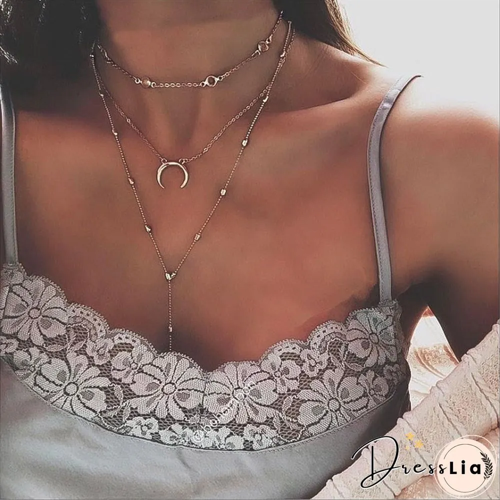 Multilayer Moon Alloy Metal Disc Gold Pendant For Women New Trend Female Jewelry Collar