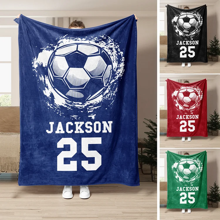 Personalized Soccer Blanket, Custom Name Number Soft Cozy Blankets | BKKid392