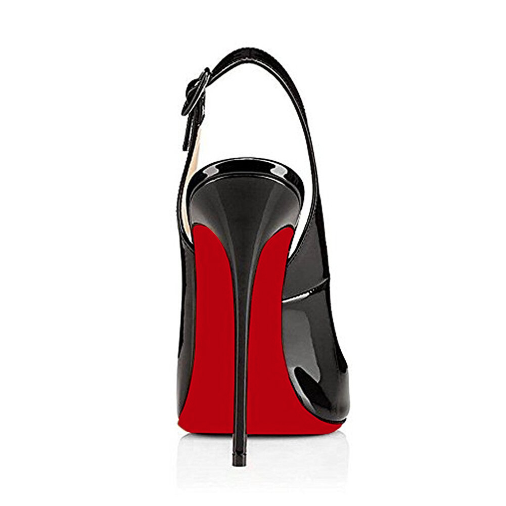 Black Pumps Red Bottom Ankle Strap Patent Women Summer Shoes-MERUMOTE