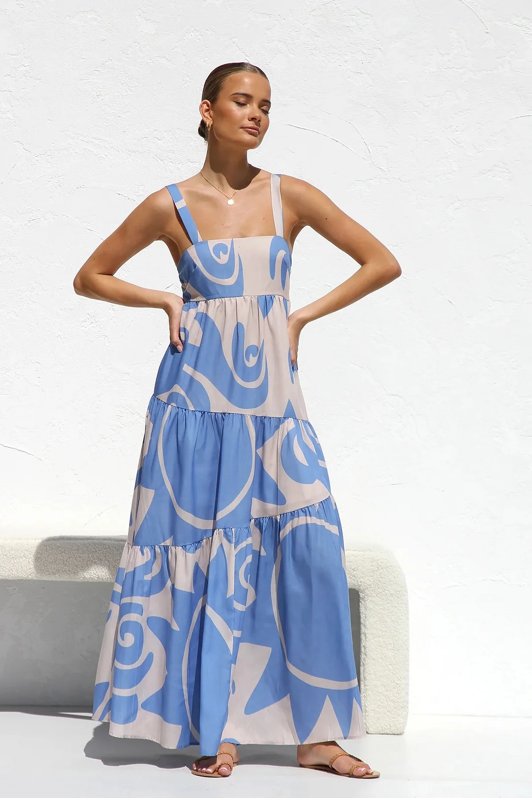 Brownm Brownm Spring And Summer New Simple Print Fashion Slip Big Skirt Dress-88105