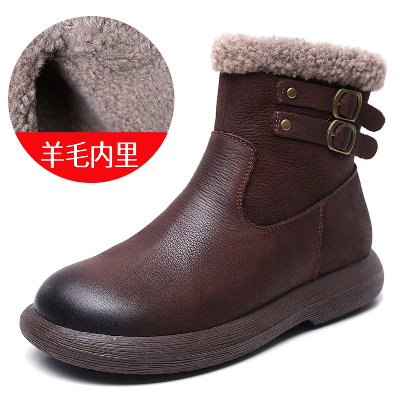 Yyvonne Cowhide Lamb Wool Snow Boots Women Winter New Warm Plus Cotton Boots Retro Leisure Short Boots