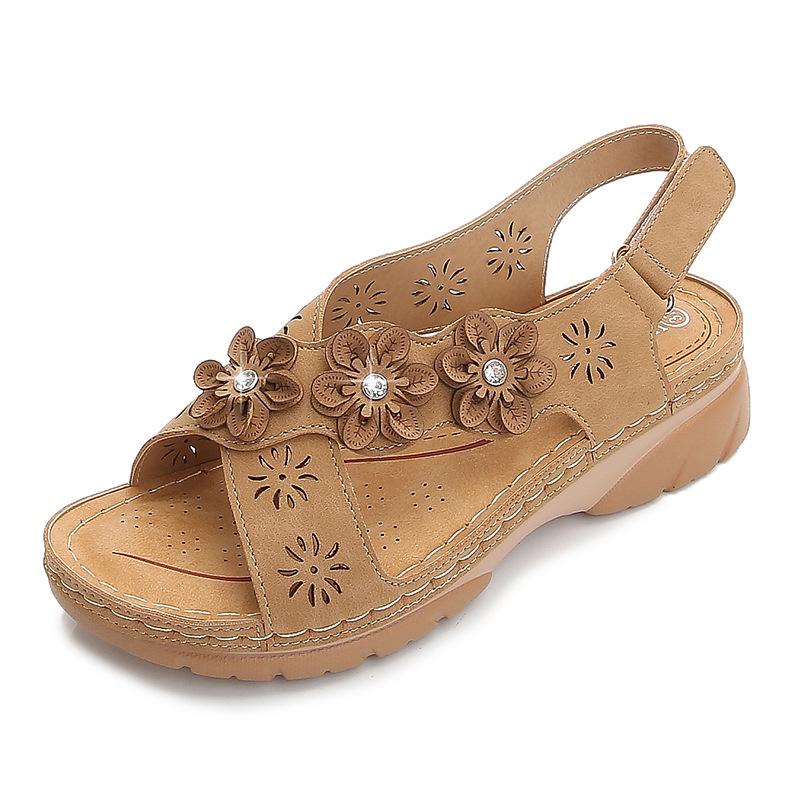 Women's flower slingback velcro sandals cutout crisscross peep toe platform wedge sandals