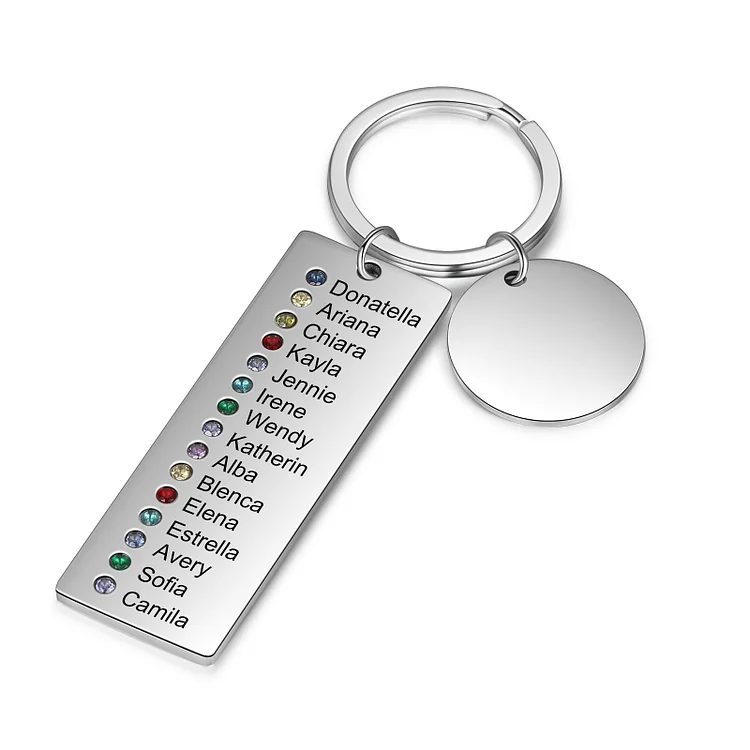 Personalized Keychain with Engraved 15 Names and 15 Birthstones