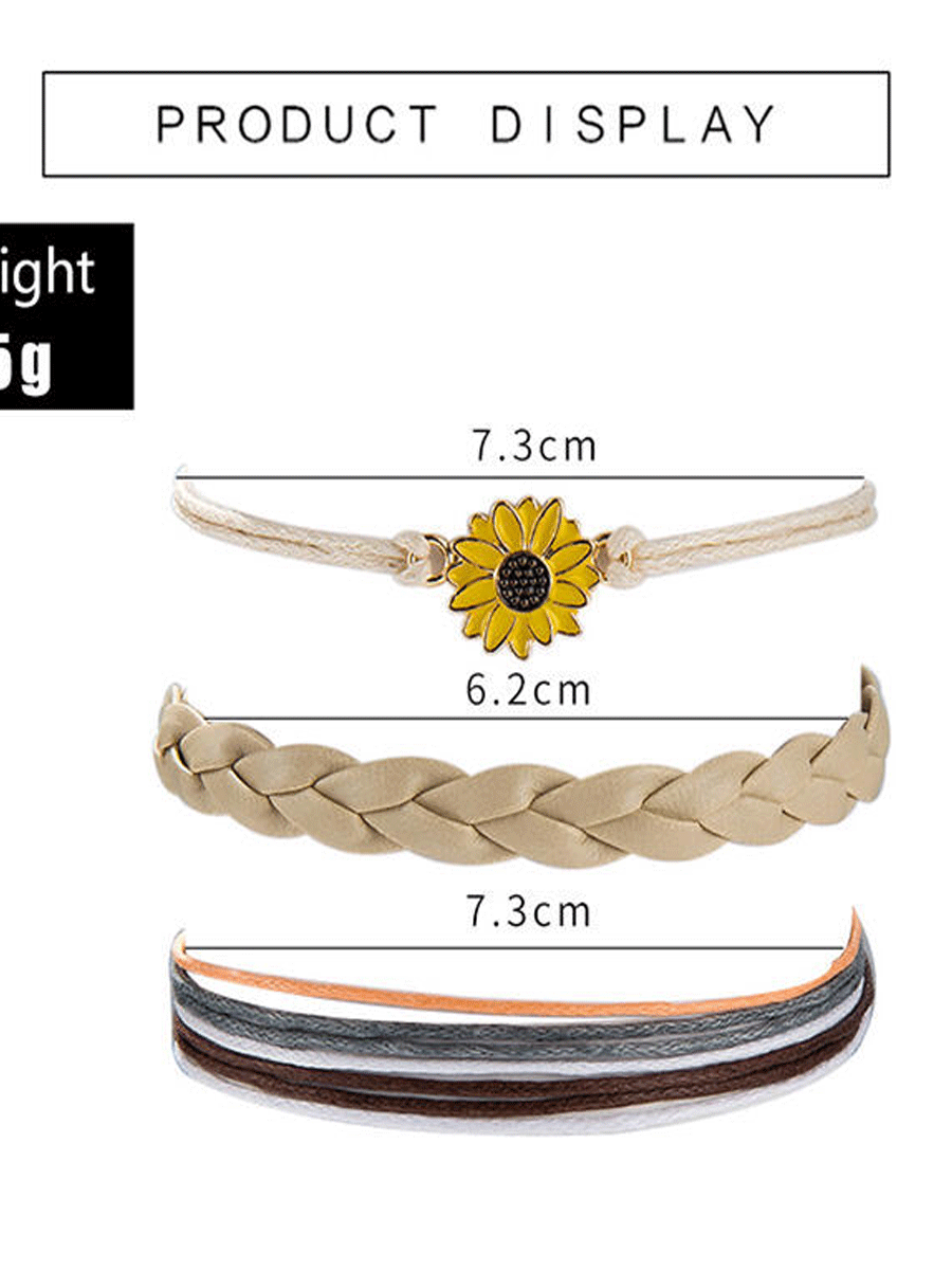 3Pcs Fashion Sunflower Woven Anklet Set