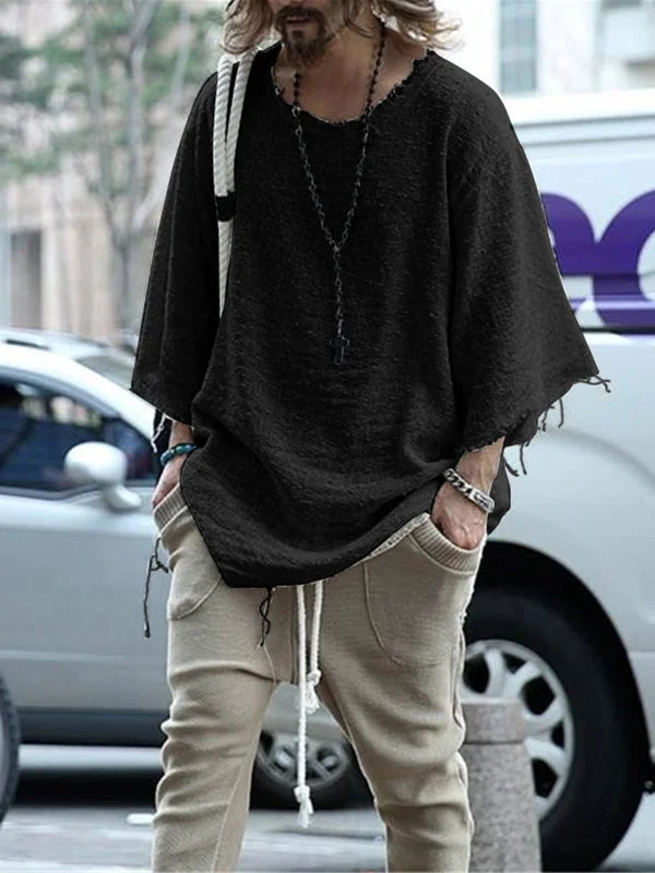 Long Sleeve Pure Black Loose Fashion T-shirt