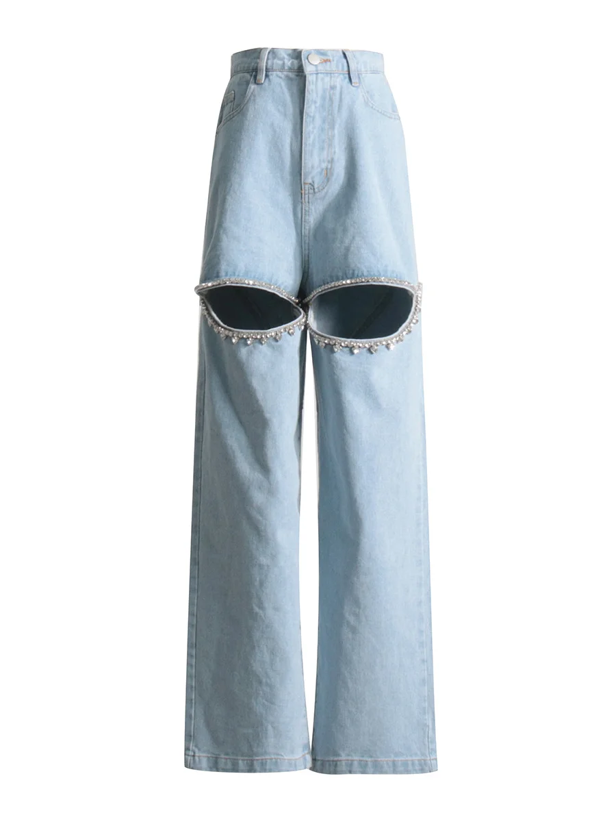 Toloer Toloer New Fall 2024 Mid-Waist Straight Tube Long Thigh Hollow-Out Jeans-Outfit Ideas