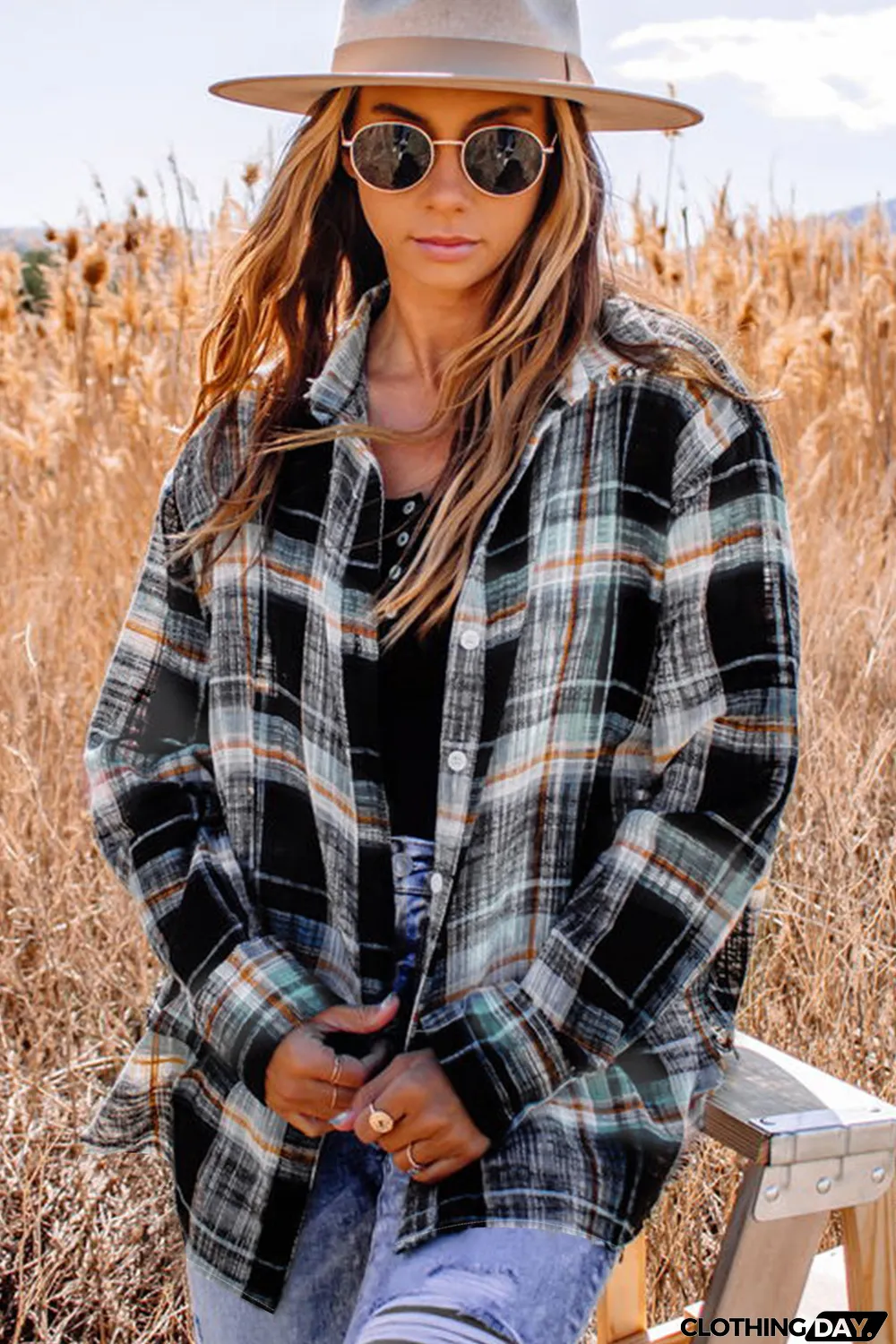 Plaid Print Long Sleeve Button-up Shirt