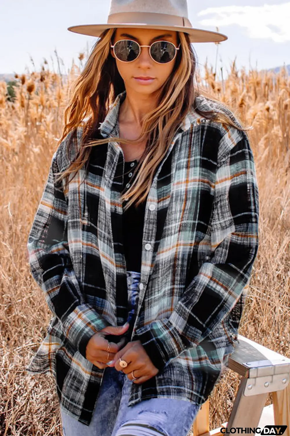 Plaid Print Long Sleeve Button-up Shirt
