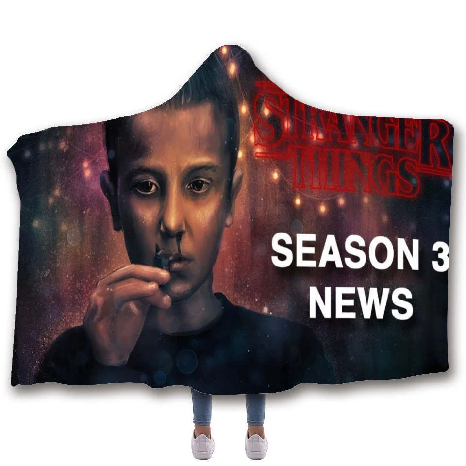 Stranger Things Hooded Blanket For children Sherpa Fleece Hoodie Blanket For Sofa Microfiber Mantle Throw Blanket For Travel