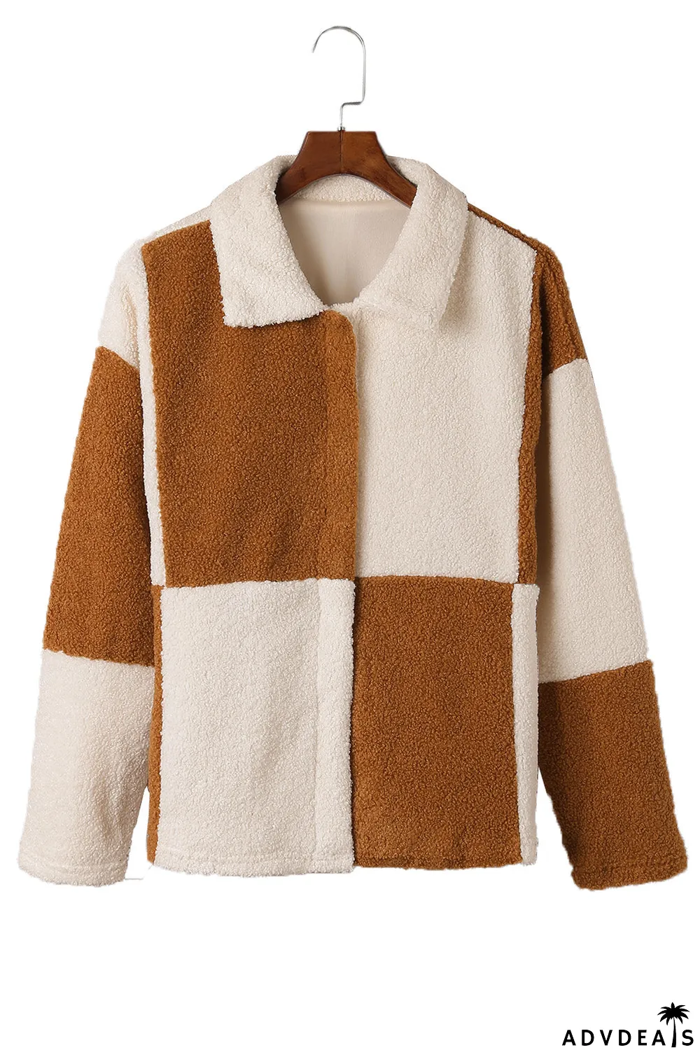 Colorblock Checkered Sherpa Jacket