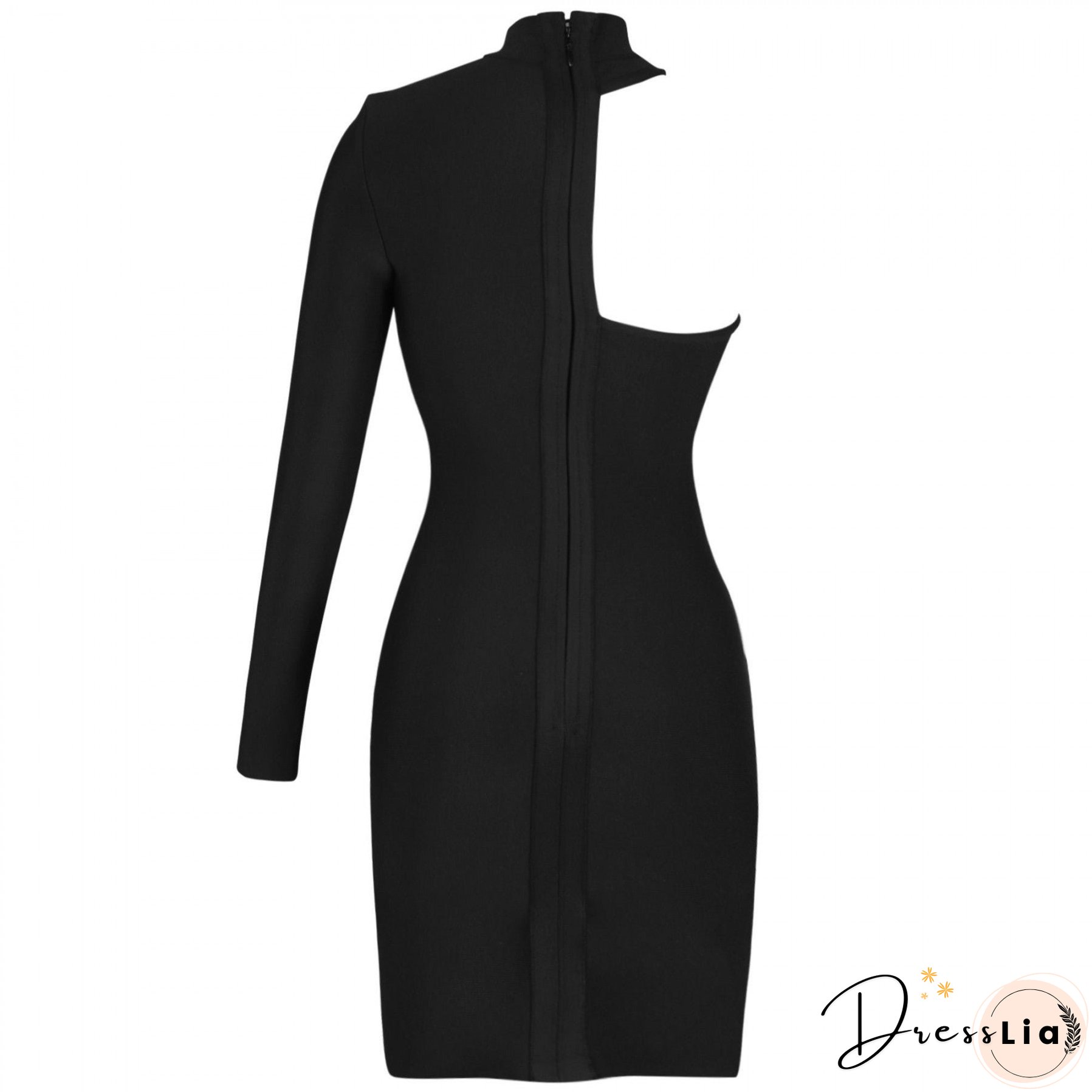 High Neck Long Sleeve Asymmetrical Mini Bandage Dress PZ19187