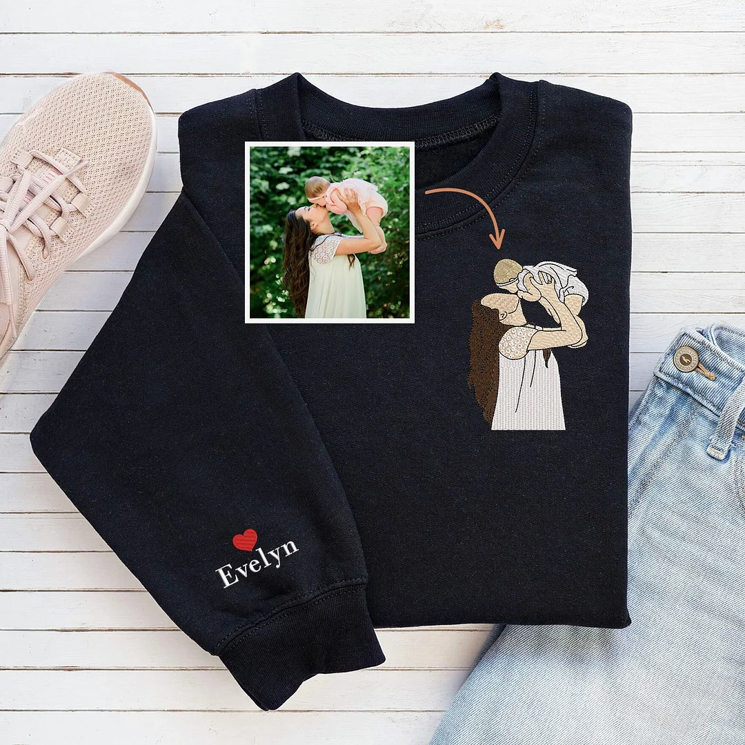 Custom Embroidered Portrait Sweatshirt, Embroidered gift for Mother's Day