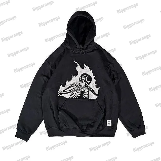 Aonga 2024 Print Harajuku Street Embroidery Y2K American Retro Comic  Loose Hooded Sweater Loose Autumn Trend Sweater Couple Jacket aonga