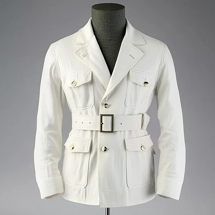 Okaywear Notch Lapel Single Breasted Belt Safari Jacket 