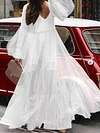 Fashion See-through Puff Sleeves Gauze Maxi Dress
