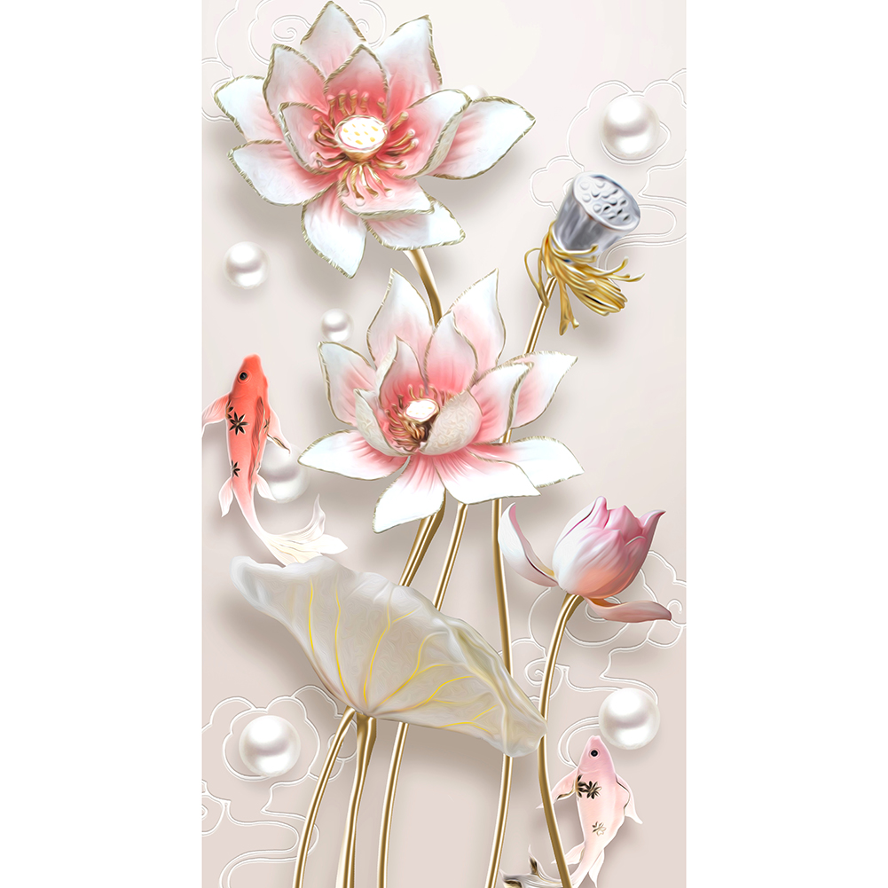 

45*85CM-Round Drill Diamond Painting-Lotus Fish, 501 Original